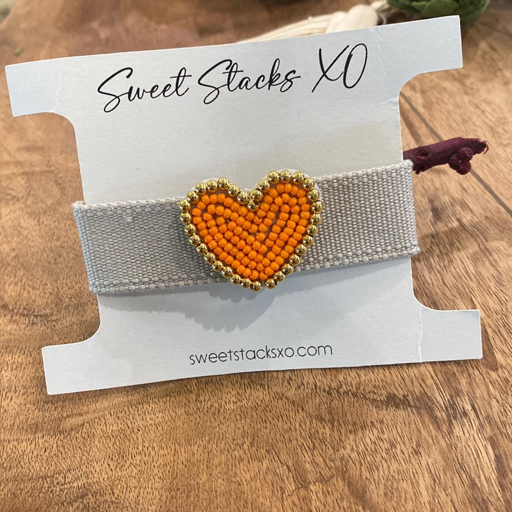 Orange Beaded Woven Tassel Bracelet